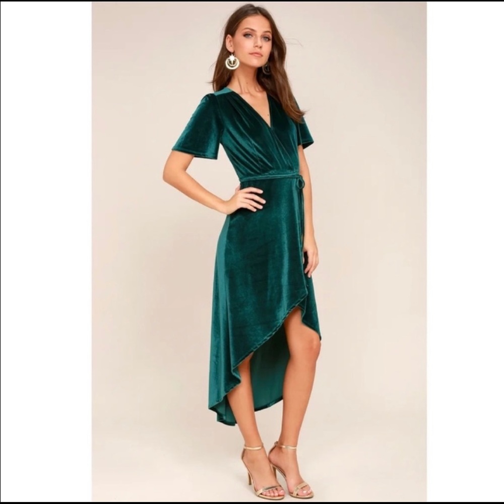 Lulu’s Green Velvet High Low Wrap Dress